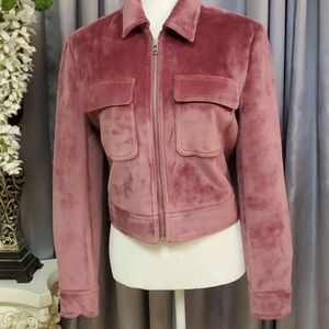 ❤ Nine West Pink Velvet Bomber Jacket